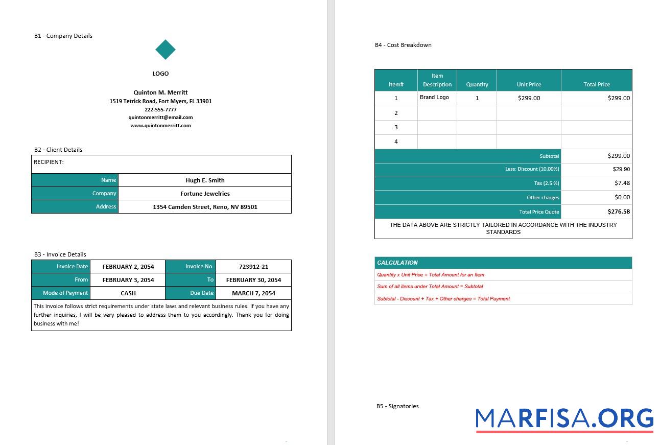 Blank Sample Freelancer Invoice Template